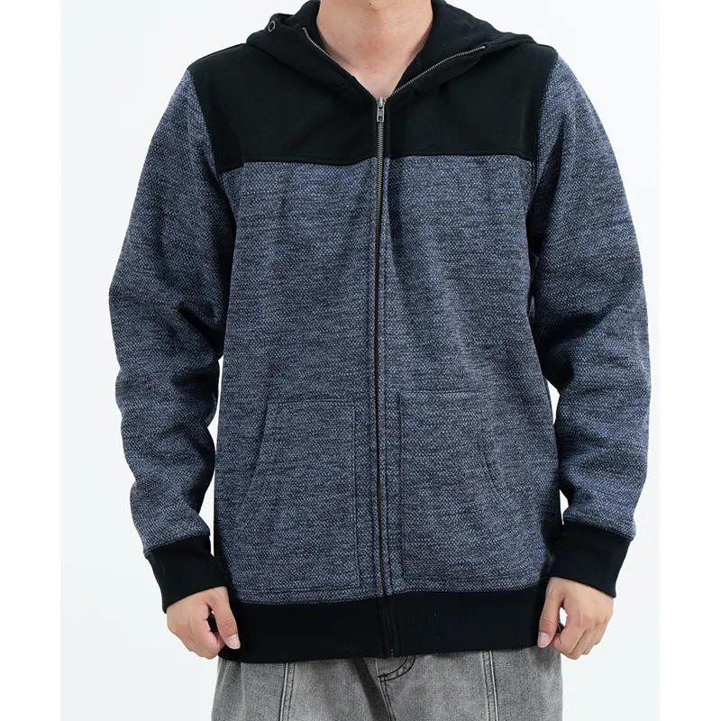 Áo hoodie có khóa kéo màu xanh xám với phần vai màu đen
