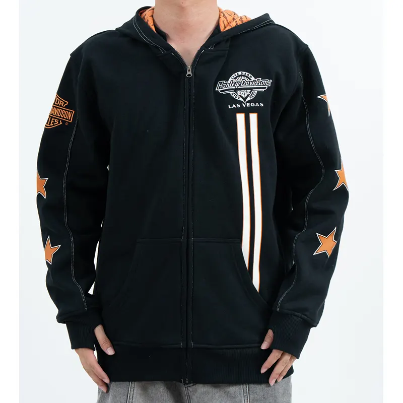 Áo hoodie có khóa kéo họa tiết với hình minh họa lưng đại bàng và tay áo hình ngôi sao