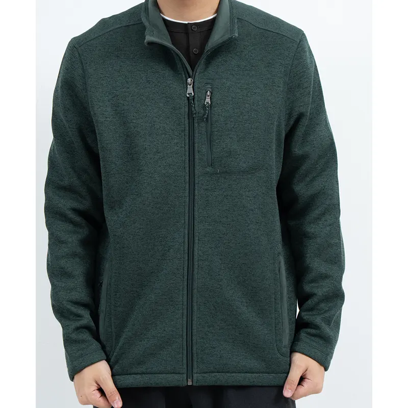 Áo khoác zip cổ đứng màu xanh lá cây có khóa kéo ở ngực và túi bên