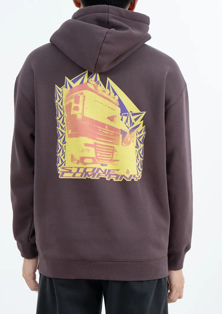 Pullover Hoodie with Kangaroo Pocket and Multicolor Truck Back Graphic