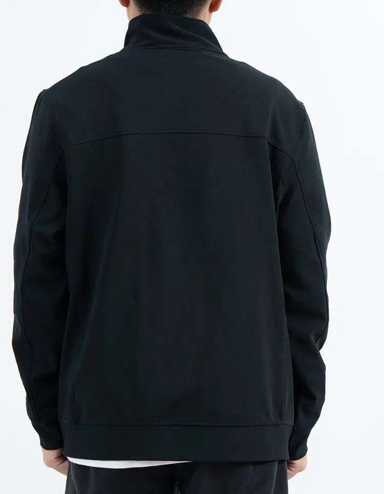 Black Full-Zip Track Jacket with Shoulder and Back Panels