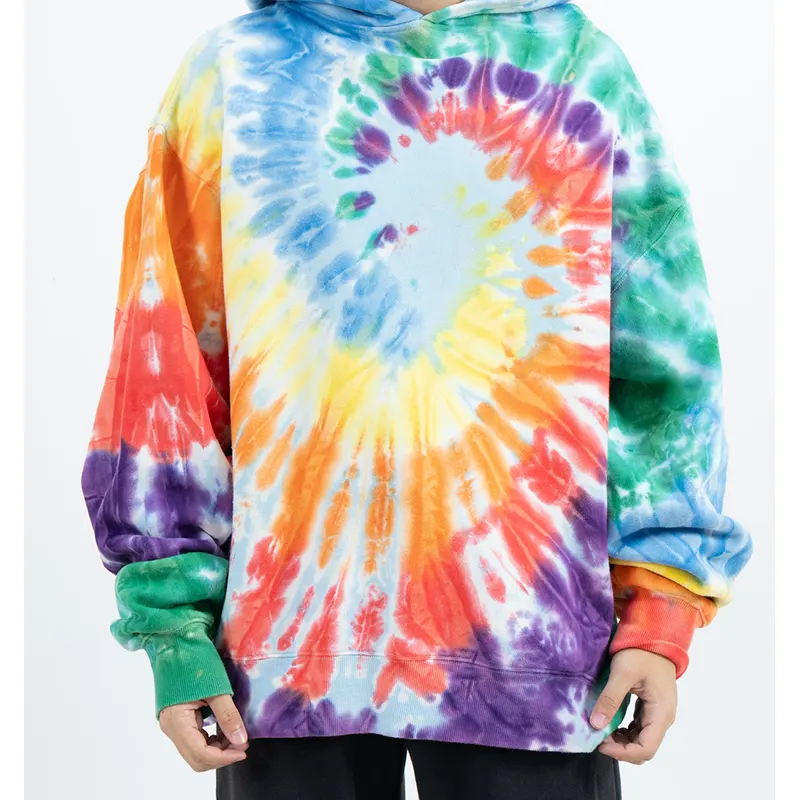 Áo hoodie chui đầu cỡ lớn với hiệu ứng nhuộm màu xoắn ốc nhiều màu