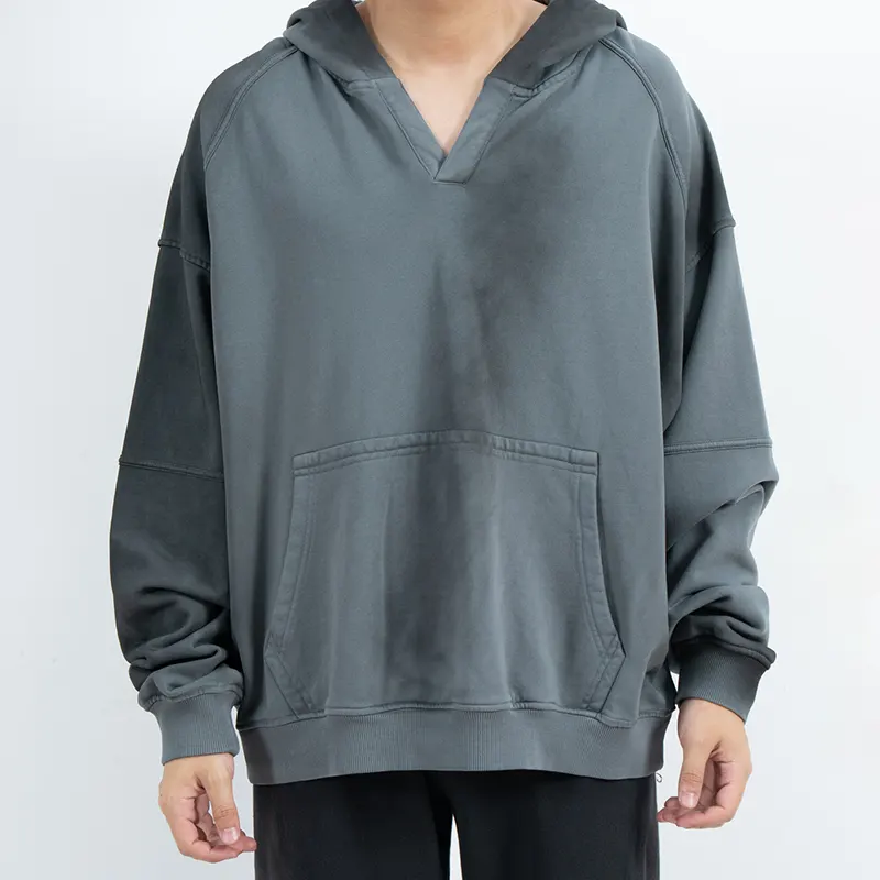 Áo hoodie cổ chữ V cỡ lớn có tay áo và túi Kangaroo