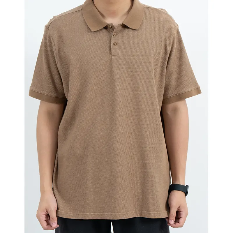 Áo sơ mi polo tay ngắn họa tiết màu nâu có túi ba nút